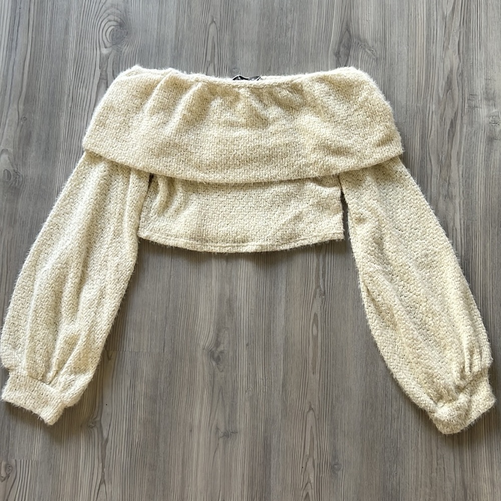 Blue Blush Off The Shoulder Cropped Sweater